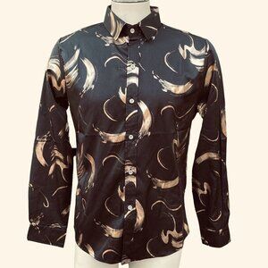 ZEROYAA Metallic Fashion Shirt Men Small Black Bronze Button Hawaiian Party NEW‎